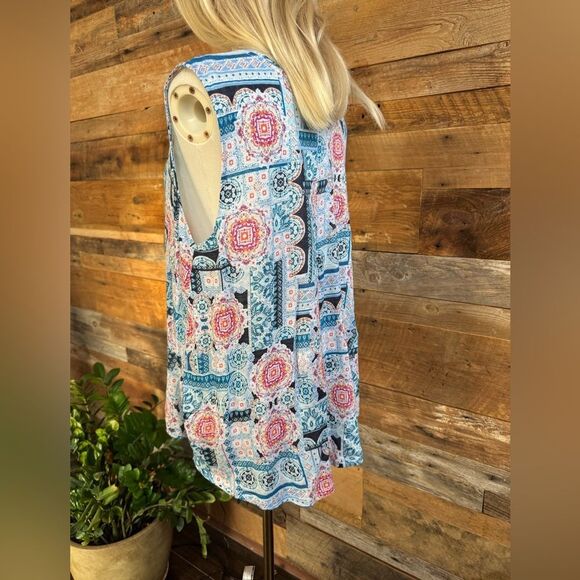 J. Jill 🌸 Love Linen Boho Mosaic Tank Top Sz L | Summer Resort Chic 🏖️ EUC - Picture 5 of 7